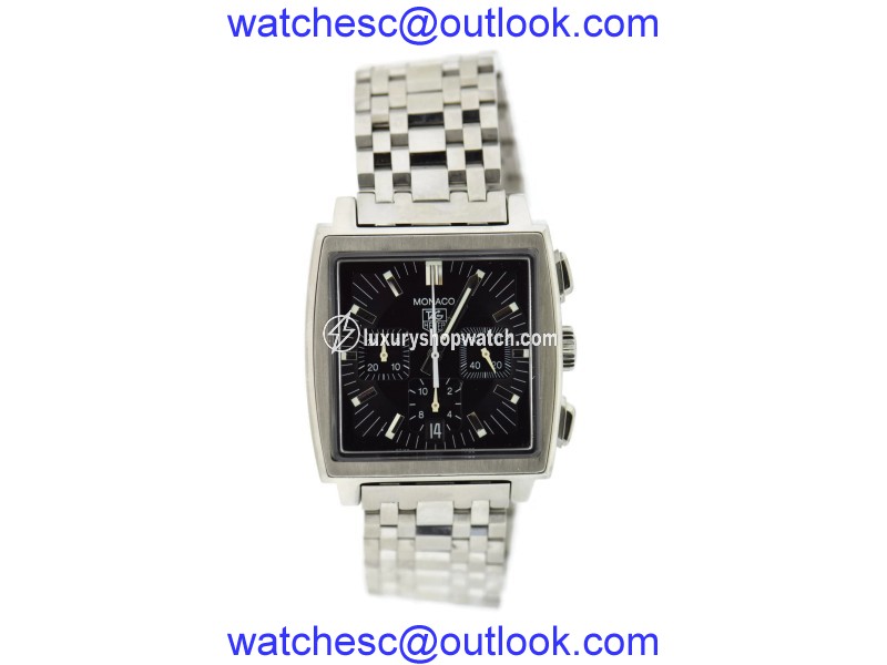 Tag Heuer Monaco CW2111 Stainless Steel Black Dial Automatic 38mm Mens Watch Tag Heuer
