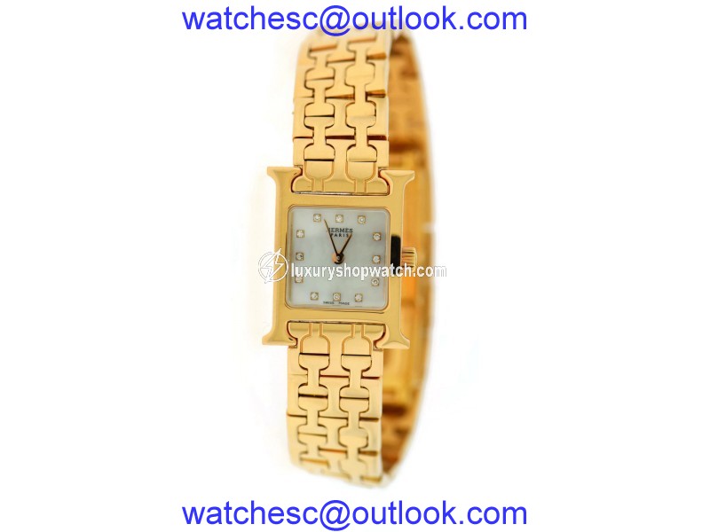 Hermes H Mini HH1.170 18K Rose Gold wDiamond Quartz 17.5mm Womens Watch Hermes
