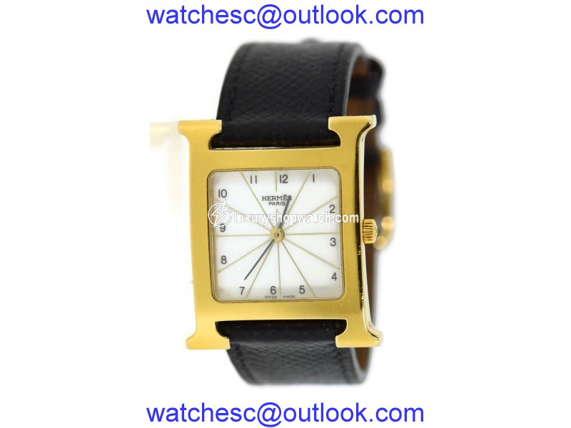 Hermes HH1.501 Gold Plated Stainless Steel & Leather 26mm Womens Watch Hermes