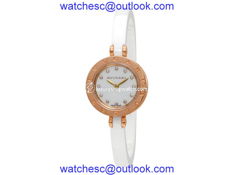 Bulgari B.Zero1 102088 18K Rose Gold/Ceramic White Diamond Dial Quartz 23mm Womens Watch Bulgari