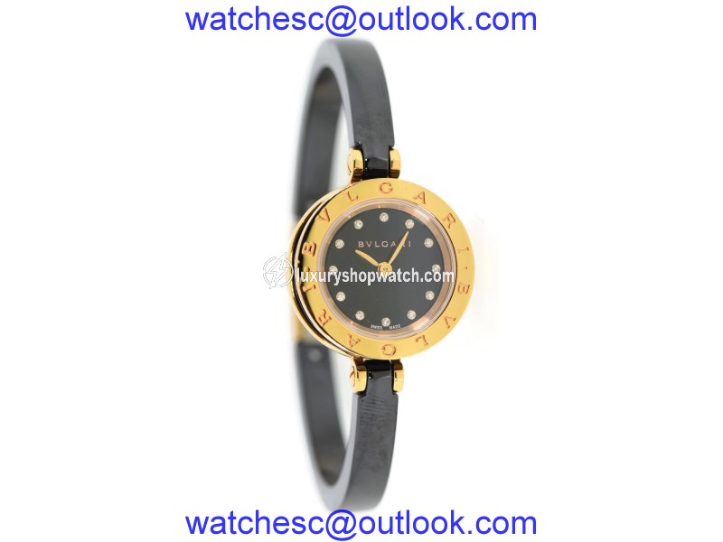 Bulgari B.Zero1 102087 18K Rose Gold/Ceramic Black Diamond Dial Quartz 23mm Womens Watch Bulgari