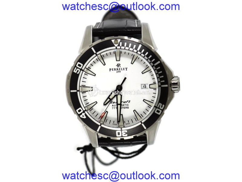Perrelet Seacraft A1053/1 Stainless Steel & Leather Silver Dial Automatic 42mm Mens Watch Perrelet