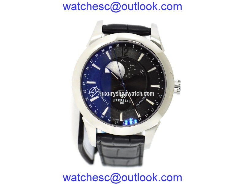 Perrelet Moonphase A1039/7 Stainless Steel with Black Dial 42mm Mens Watch Perrelet