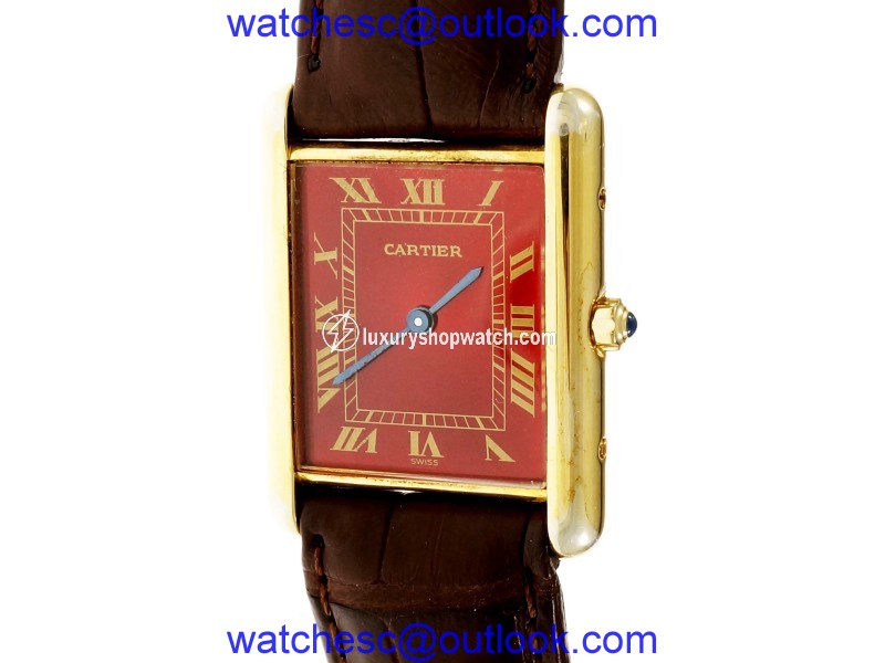 Cartier Vermeil & Leather with Quartz Red Dial 23.5mm Unisex Watch Cartier