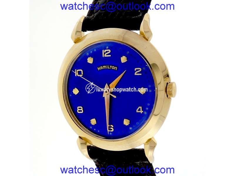 Hamilton 14K Yellow Gold Blue Dial 34mm Unisex Strap Watch 1960 Hamilton