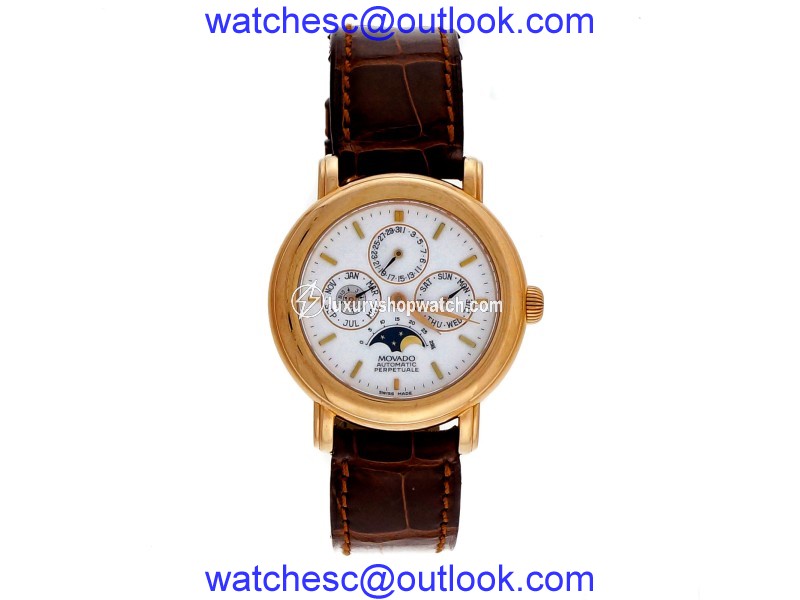 Movado Moonphase Day Date 18K Pink Gold Perpetual Automatic 36mm Mens Wrist Watch Movado