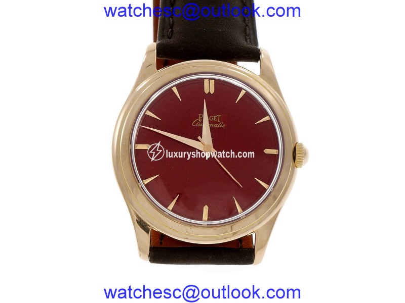 Piaget 18K Rose Gold & Leather Red Dial Automatic 35.5mm Mens Watch Piaget