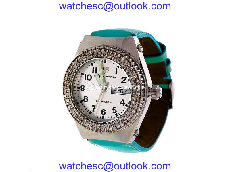 Technomarine Day Date Stainless Steel Diamond Quartz Turquoise Band Strap 35mm Womens Watch