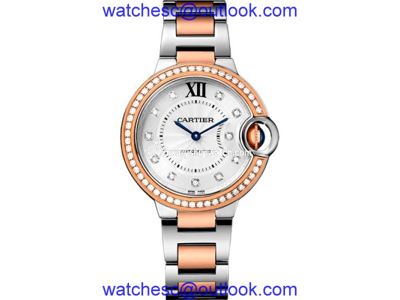 Cartier Ballon Bleu WE902077 Stainless Steel & 18K Rose Gold with Silver Diamond Dial 33mm Womens Watch Cartier