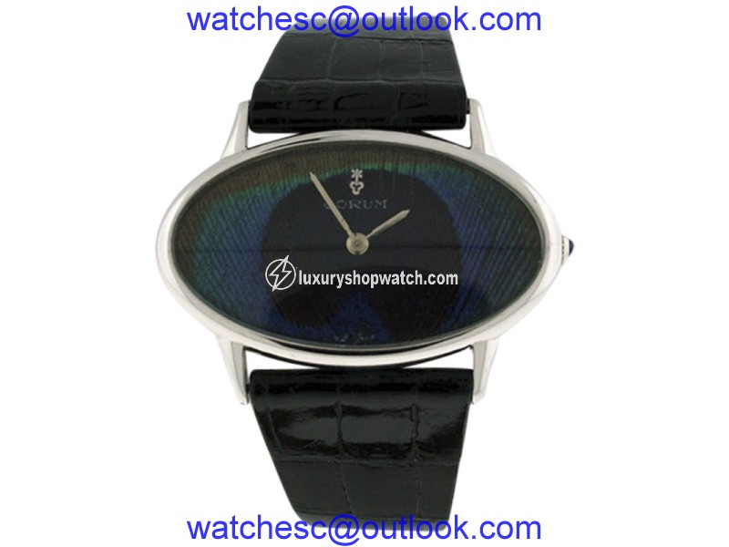 Corum Oval Classique Stainless Steel Blue Peacock Dial Womens Watch 40mm Corum