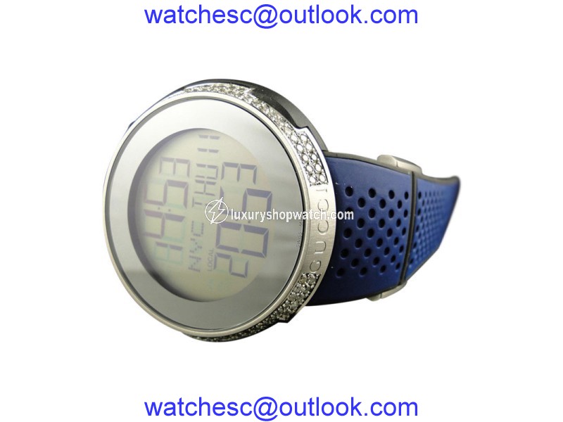 Gucci Sport I Gucci YA114105 XXL Digital 49 MM Blue Face Diamond Mens Watch Gucci