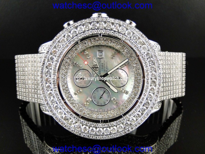 Breitling Super Avenger Diamond Fully Iced 42 Ct Mens Watch Breitling