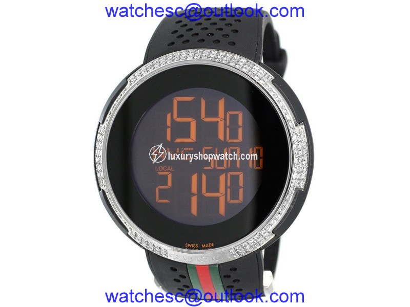 Gucci YA114103 Digital XXL Rubber 3 Ct Diamond Mens Watch 49mm Gucci