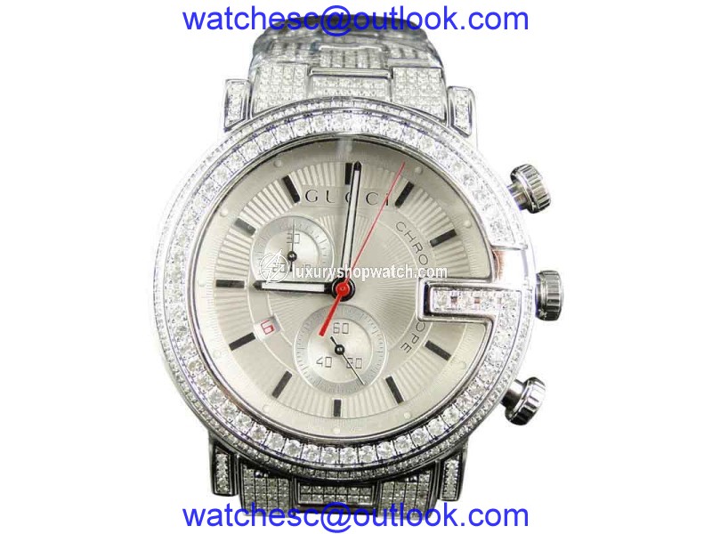 Gucci Ya101334 Custom 101 G Chrono Real 44 MM 8.85 Ct Diamond Mens Watch Gucci