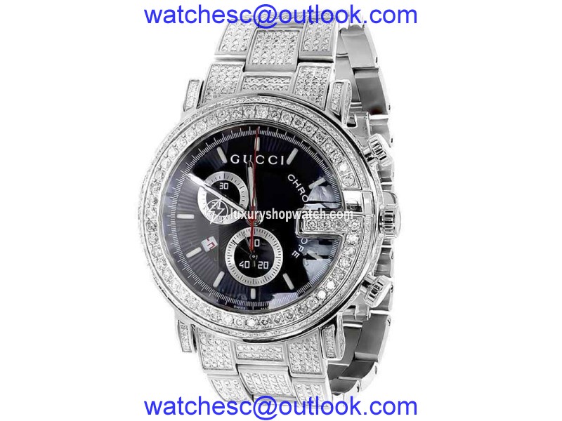 Gucci Ya10133414 Ct Full Diamond Custom White PVD 101 G Real Mens 44 mm Watch Gucci