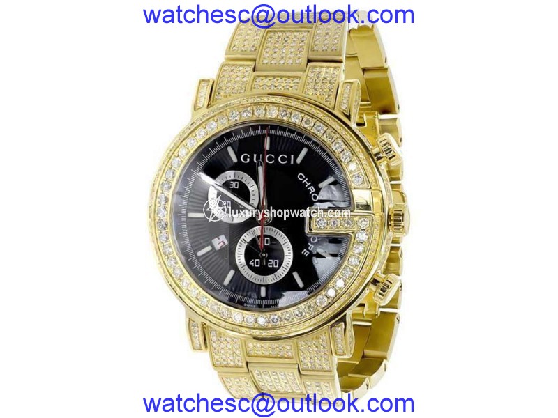 Gucci Ya101334 14 Ct Full Diamond Custom Gold PVD 101 G Real 44 mm Mens Watch Gucci
