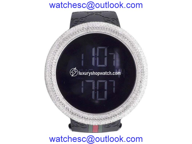 Gucci Digital YA114207 White Case Full Diamond 7.5 Ct Mens Watch Gucci