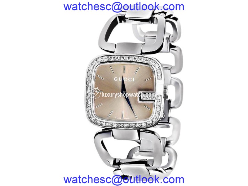 G-Gucci YA125402 Black Dial 2CT Genuine Diamond Stainless Steel Swiss Watch Gucci