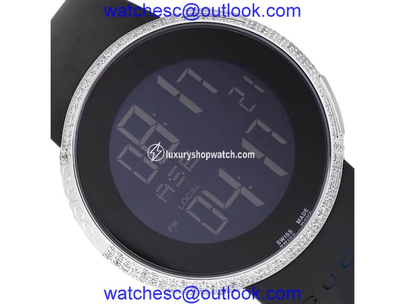 Gucci YA114401 Digital Genuine Diamond Two Timezone Ladies Watch Gucci