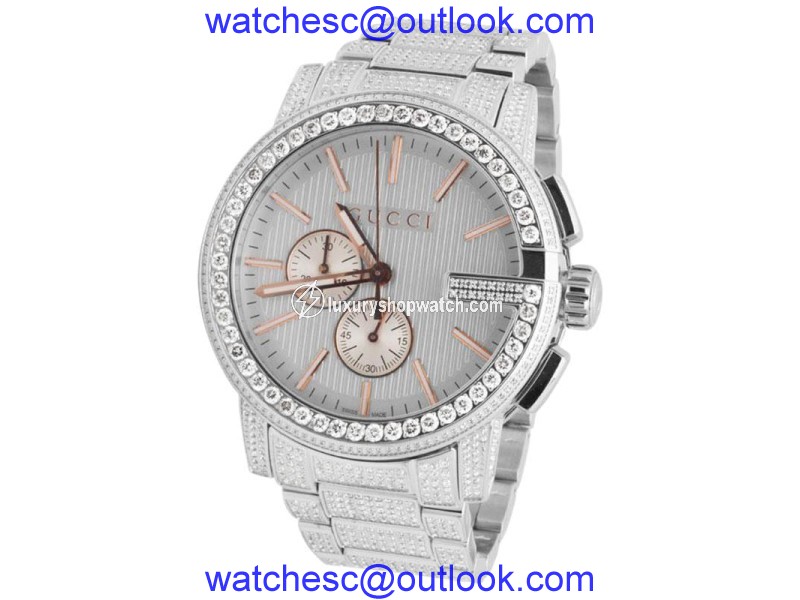 Gucci 101 G-Chrono YA101201 Rose Gold Dial 14.0ct Diamond Mens 44mm Watch Gucci