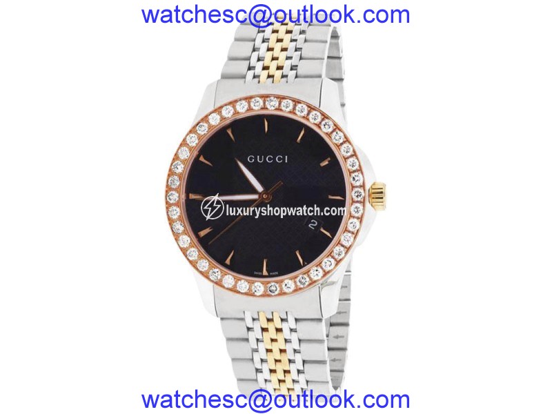 Gucci 101 G-Timeless YA126410 Stainless Steel & Rose Gold Black Dial with 2.0ct. Diamond 38mm Unisex Watch Gucci