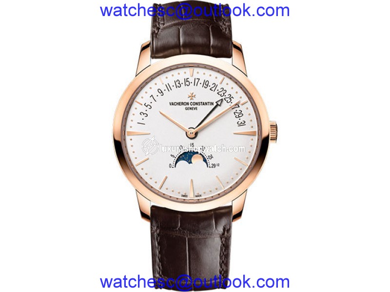 Vacheron Constantin Patrimony 18K Rose Gold & Leather with Silver Dial Automatic 42.50 Mens Watch Vacheron Constantin