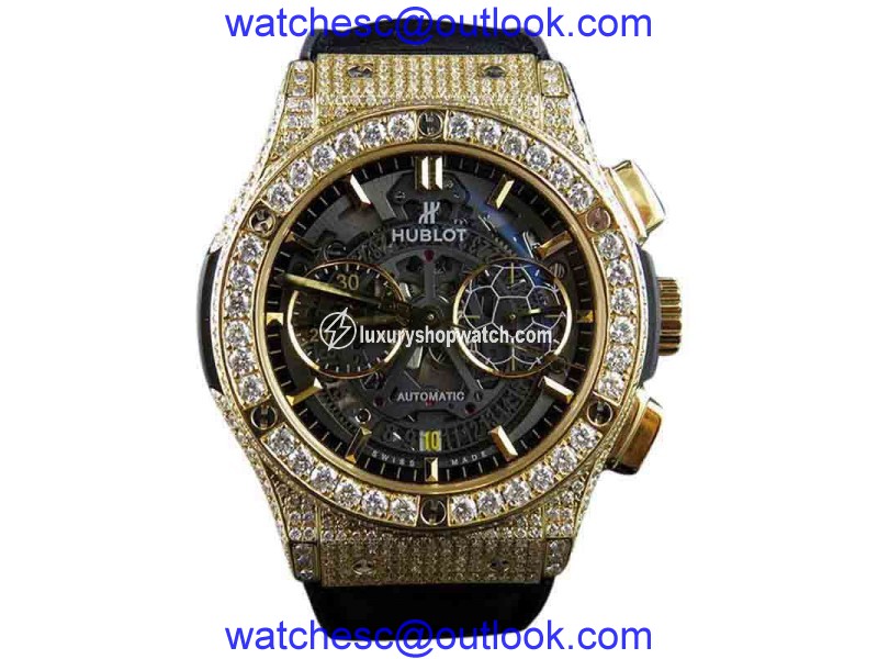 Hublot Classic Fusion Pele 18K Yellow Gold With 10.5 Ct Diamond 45mm Watch Hublot
