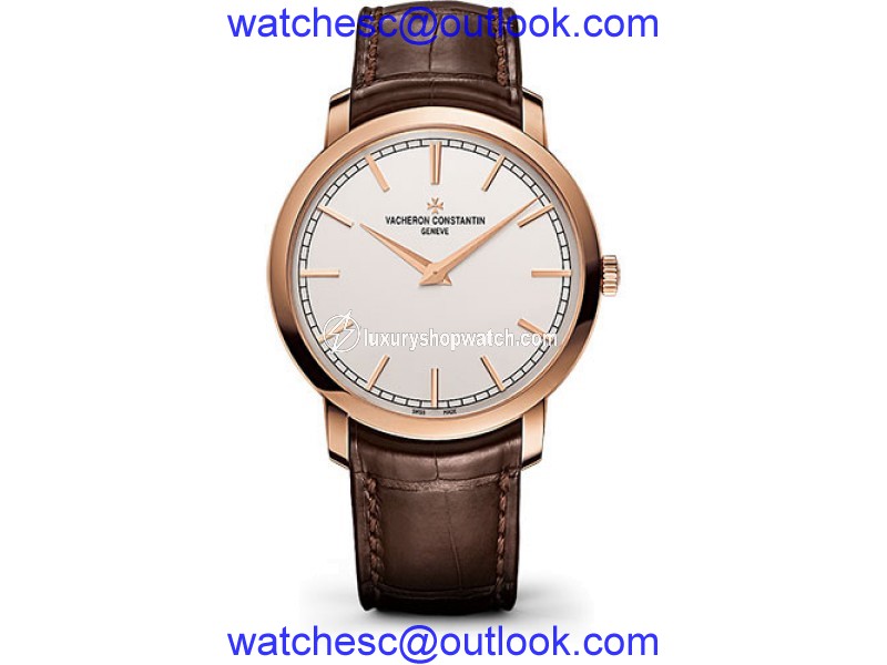 Vacheron Constantin Traditionnelle 43075000R-9737 18K Rose Gold and Leather with Silver Dial Automatic 41mm Mens Watch Vacheron Constantin