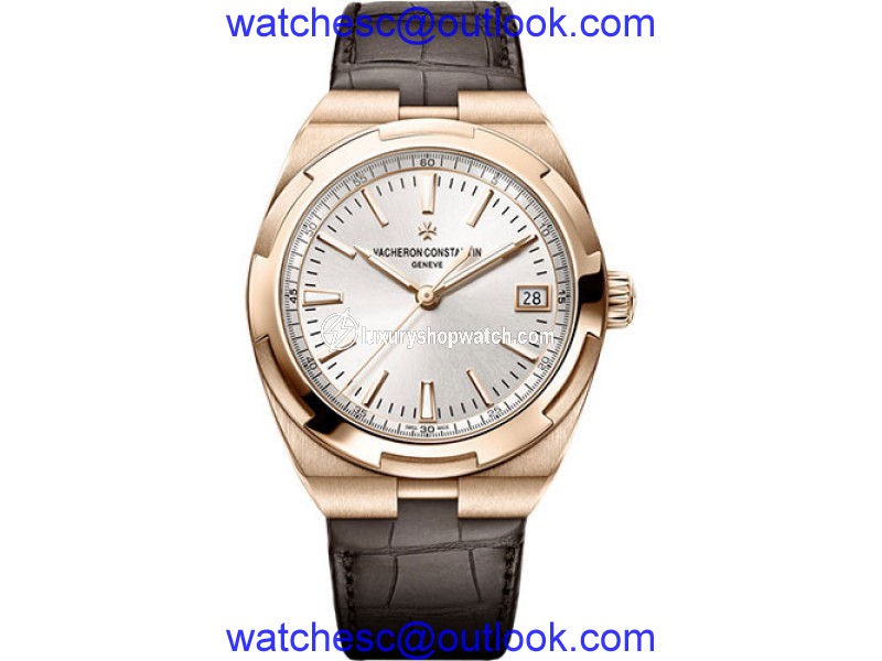 Vacheron Constantin Overseas 18K Rose Gold & Leather with Silver Dial Automatic 41mm Mens Watch Vacheron Constantin