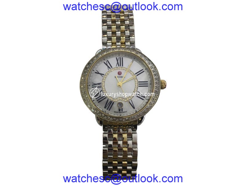 Michele Serein MW21B01C5963 Stainless Steel and 18K Yellow Gold Plated 0.61ct Diamond Bezel 34mm Womens Watch Michele