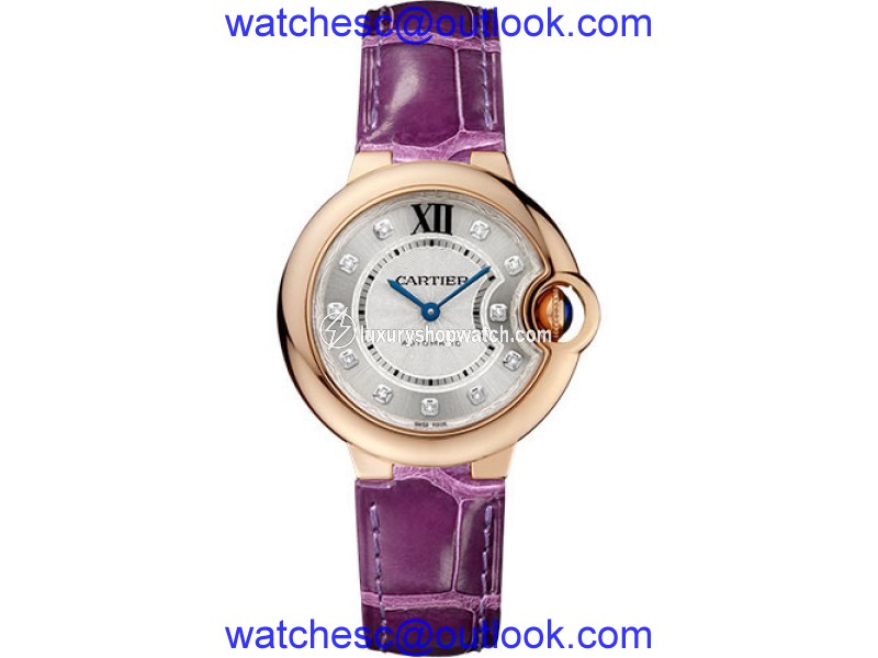 Cartier Ballon Bleu WE902063 18K Pink Gold & Leather with Silver Dial 33mm Womens Watch Cartier