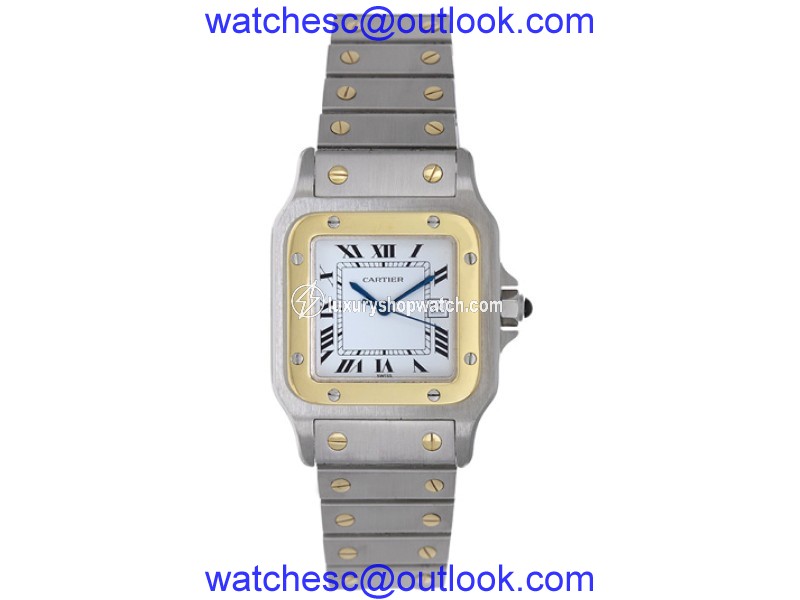 Cartier Santos Stainless Steel & 18K Yellow Gold White Dial Quartz 41mm Mens Watch Cartier