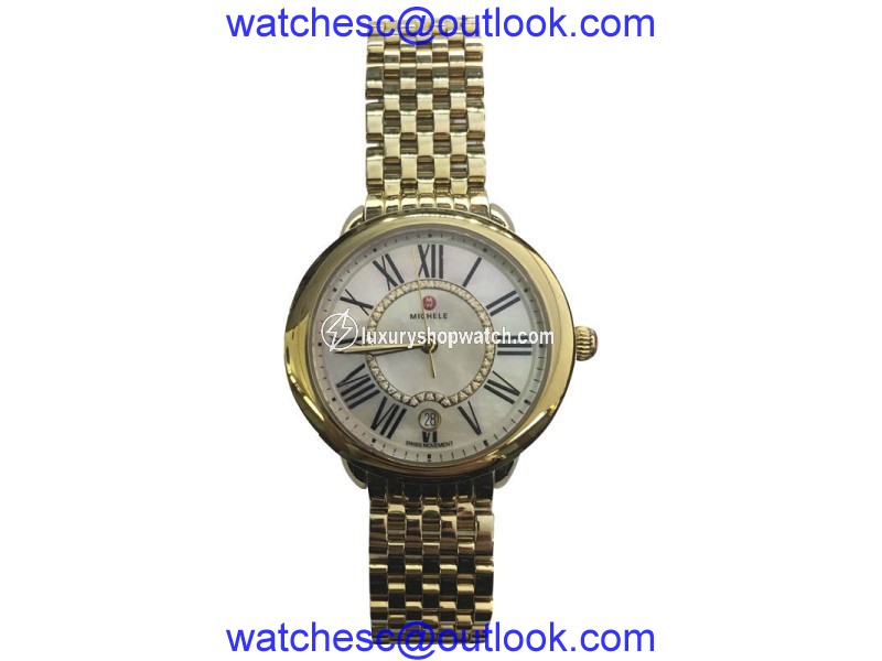 Michele Serein MW21b01b0963 18K Yellow Gold Quartz 34mm Womens Watch Michele