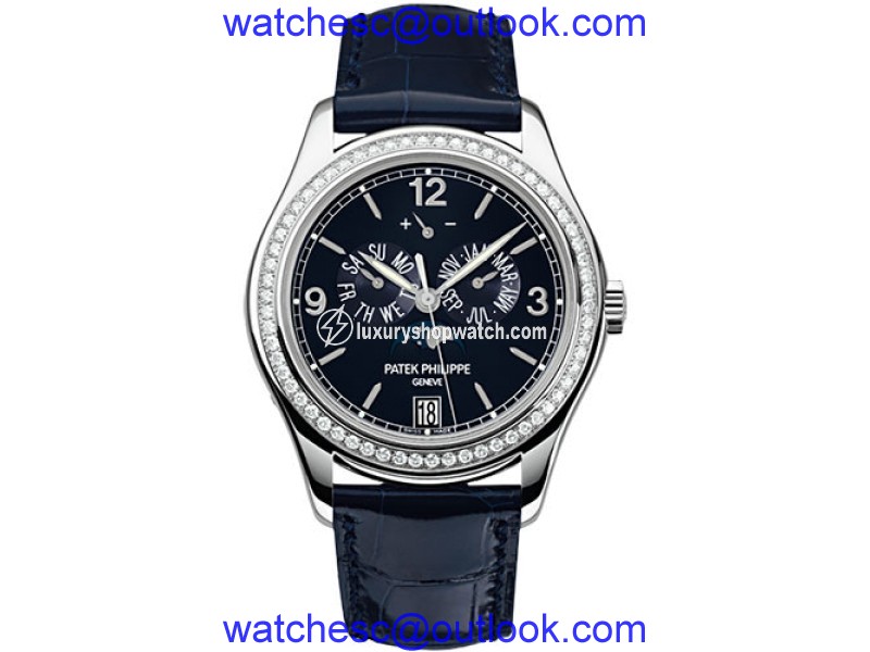 Patek Philippe Complications 5147G-001 Annual Calendar 18k White Gold Diamond Blue Leather Automatic Mens 39mm Watch Patek Philippe