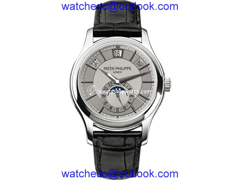 Patek Philippe 18K White Gold / Black Leather with Grey Dial 40mm Mens Watch Patek Phillipe