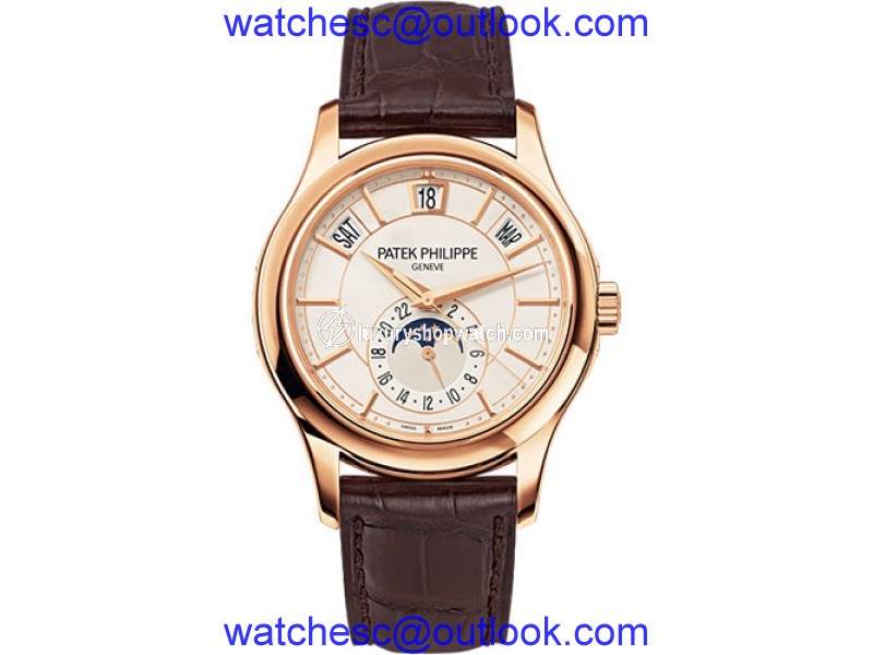 Patek Philippe 18K Rose Gold / Brown Leather White Dial 40mm Mens Watch Patek Phillipe