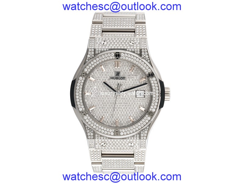 Hublot Classic Fusion Titanium Diamond Pave Dial 42mm Mens Watch
