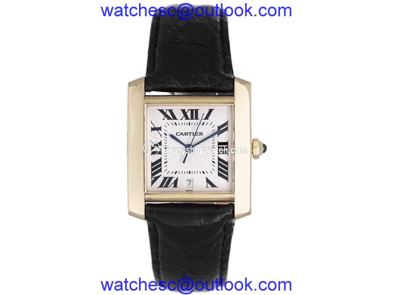 Cartier Tank Francaise W5000156 18K Yellow Gold & Leather Silver Dial Automatic 28mm Unisex Watch Cartier