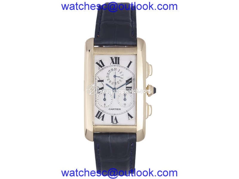 Cartier Tank Americaine 18K Yellow Gold & Leather Quartz 45mm Mens Watch Cartier