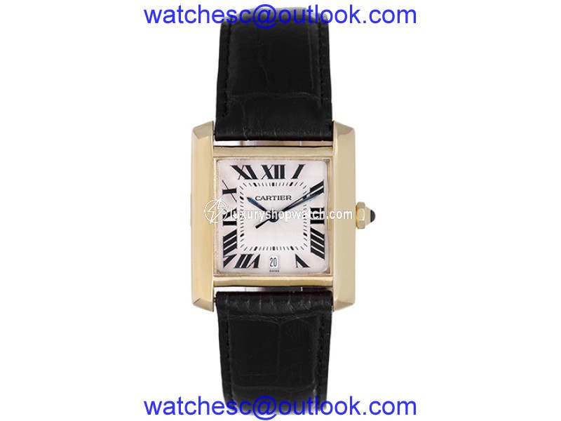 Cartier Tank Francaise W5000156 18K Yellow Gold & Leather Silver Dial Automatic 28mm Men's Watch Cartier