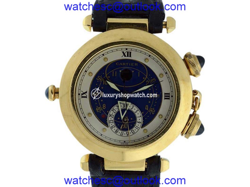 Cartier Pasha Alarm Moonphase 18K Yellow Gold 38mm Mens Watch Cartier