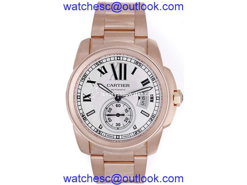 Cartier Calibre de W7100018 18K Rose Gold Silver Dial Automatic 42mm Mens Watch Cartier