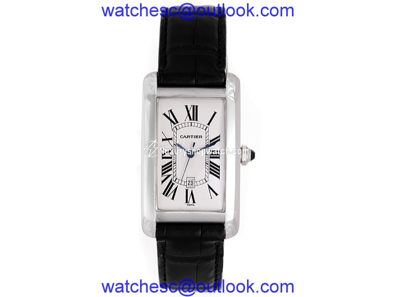 Cartier Tank Americaine W2603256 18K White Gold & Leather White Gold Automatic 44mm Men's Watch Cartier