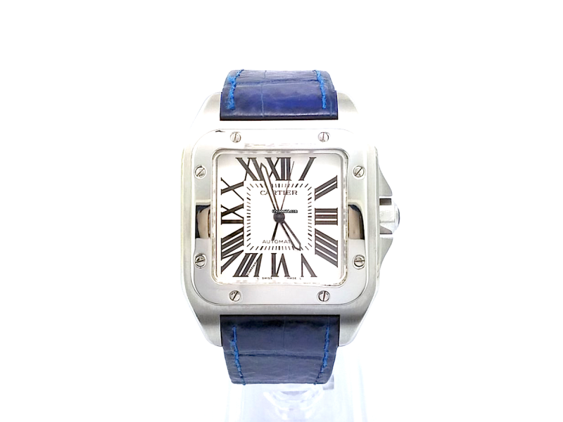 Cartier 2656 Santos 100 Stainless Steel Blue Strap 51.1 mm x 41.3 mm Watch Cartier