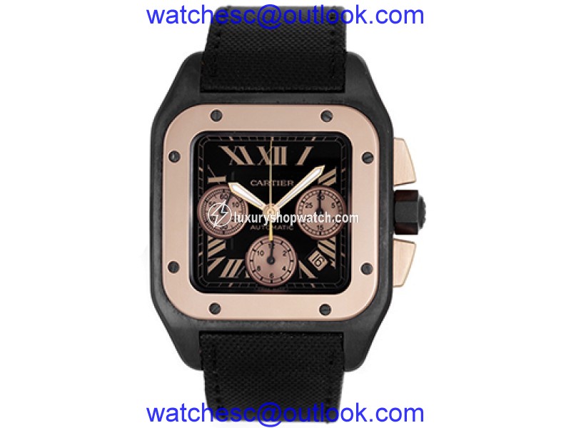 Cartier Santos W2020004 Titanium/18K Rose Gold & Black Strap Automatic 41mm Mens Watch Cartier