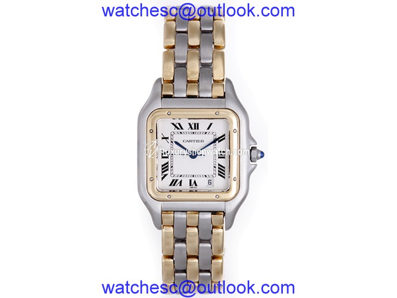 Cartier Panther Stainless Steel & 18K Yellow Gold White Dial Quartz 27mm Mens Watch Cartier