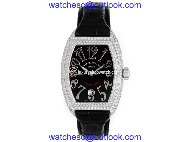Franck Muller Conquistador 8002 SC D 18K White Gold & Leather wDiamond Automatic 34mm Womens Watch Franck Muller
