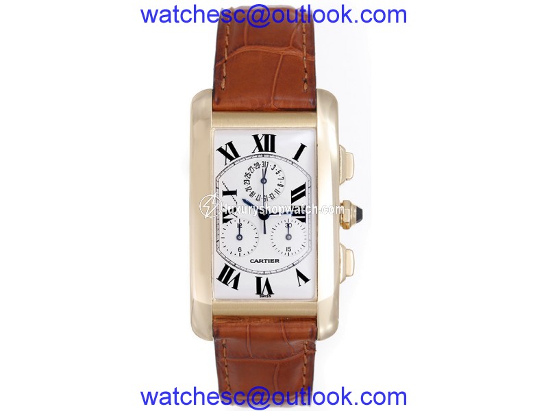 Cartier Tank Americaine W2601156 18K Yellow Gold & Leather Quartz 45mm Mens Watch Cartier