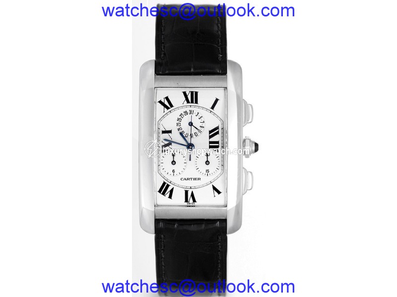 Cartier Tank Americaine W2603356 18K White Gold & Leather White Dial Quartz 45mm Men's Watch Cartier