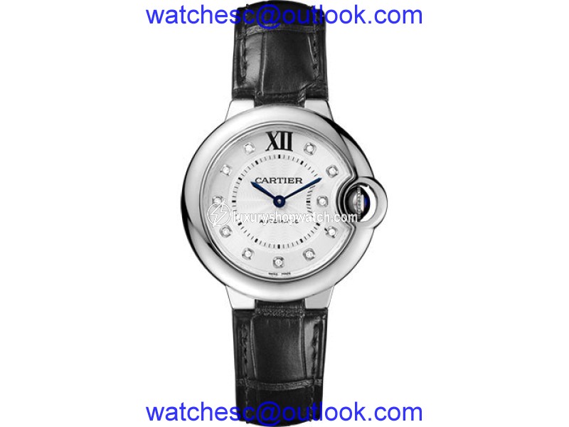 Cartier Ballon Bleu W4BB0009 Stainless Steel & Black Leather with Silver Dial Automatic 33mm Womens Watch Cartier